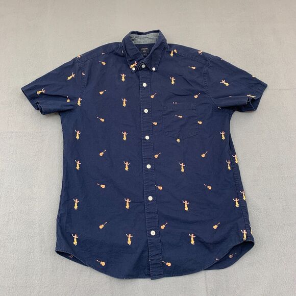 J. Crew Button Shirt Mens Size Medium Hawaii Girl Guitar Short Sleeve Blue - Picture 1 of 16